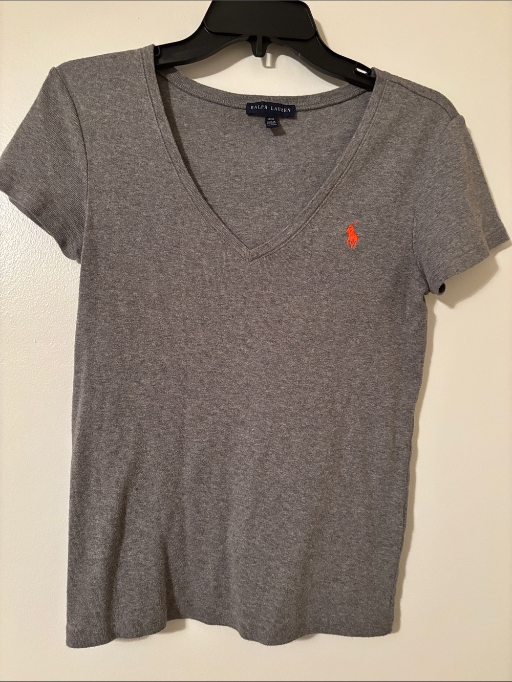 Ralph Lauren Gray V-Neck Tee with Orange Logo